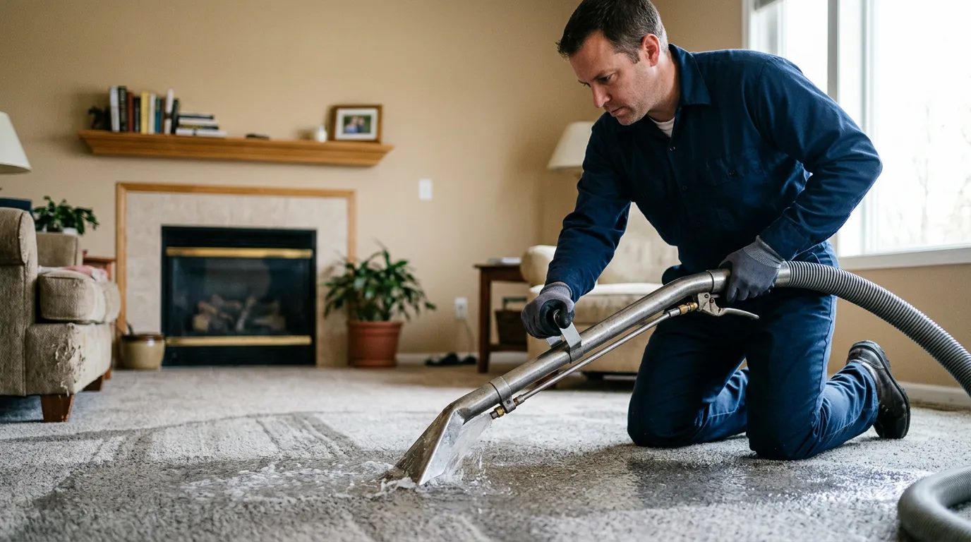 Water damage restoration technician working near Falls City, TX